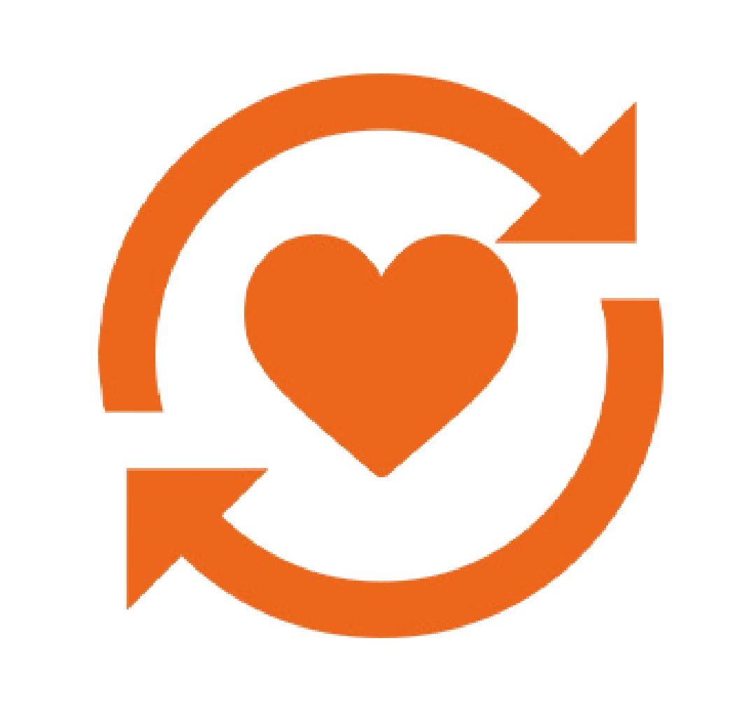 An icon of an orange heart with two arrows surrounding it