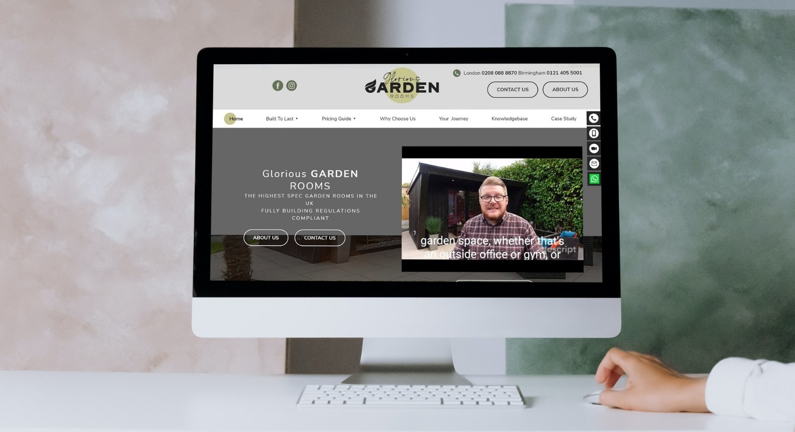 A desktop computer showing the new Glorious Garden Rooms website by it'seeze Warwick